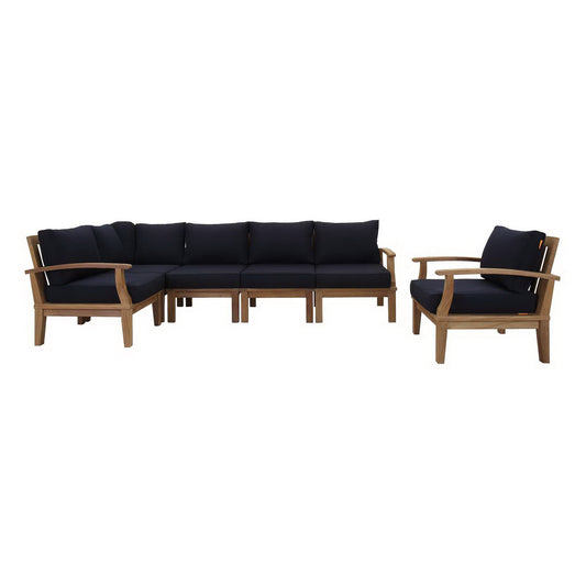 Modway - Marina 6 Piece Outdoor Patio Teak Set by Modway  Outdoor Furniture Sofa Sectionals Blue - EEI-1816-NAT-NAV-SET