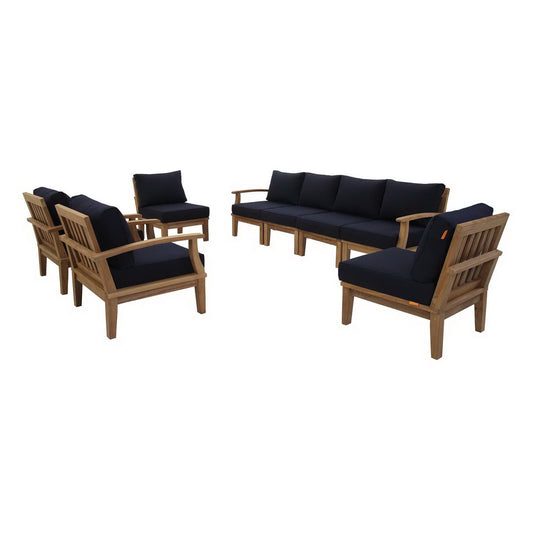 Modway - Marina 8 Piece Outdoor Patio Teak Set by Modway  Outdoor Furniture Sofa Sectionals Blue - EEI-1817-NAT-NAV-SET