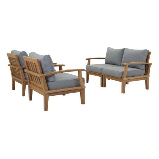 Modway - Marina 4 Piece Outdoor Patio Teak Set by Modway  Outdoor Furniture Sofa Sectionals Gray - EEI-1818-NAT-GRY-SET
