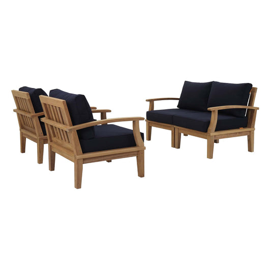 Modway - Marina 4 Piece Outdoor Patio Teak Set by Modway  Outdoor Furniture Sofa Sectionals Blue - EEI-1818-NAT-NAV-SET