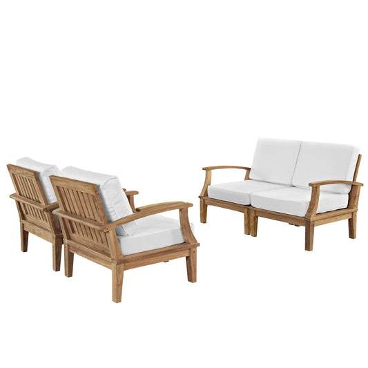 Modway - Marina 4 Piece Outdoor Patio Teak Set by Modway  Outdoor Furniture Sofa Sectionals White - EEI-1818-NAT-WHI-SET