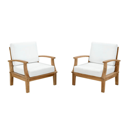 Modway - Marina 2 Piece Outdoor Patio Teak Set by Modway  Outdoor Furniture Sofa Sectionals White - EEI-1819-NAT-WHI-SET