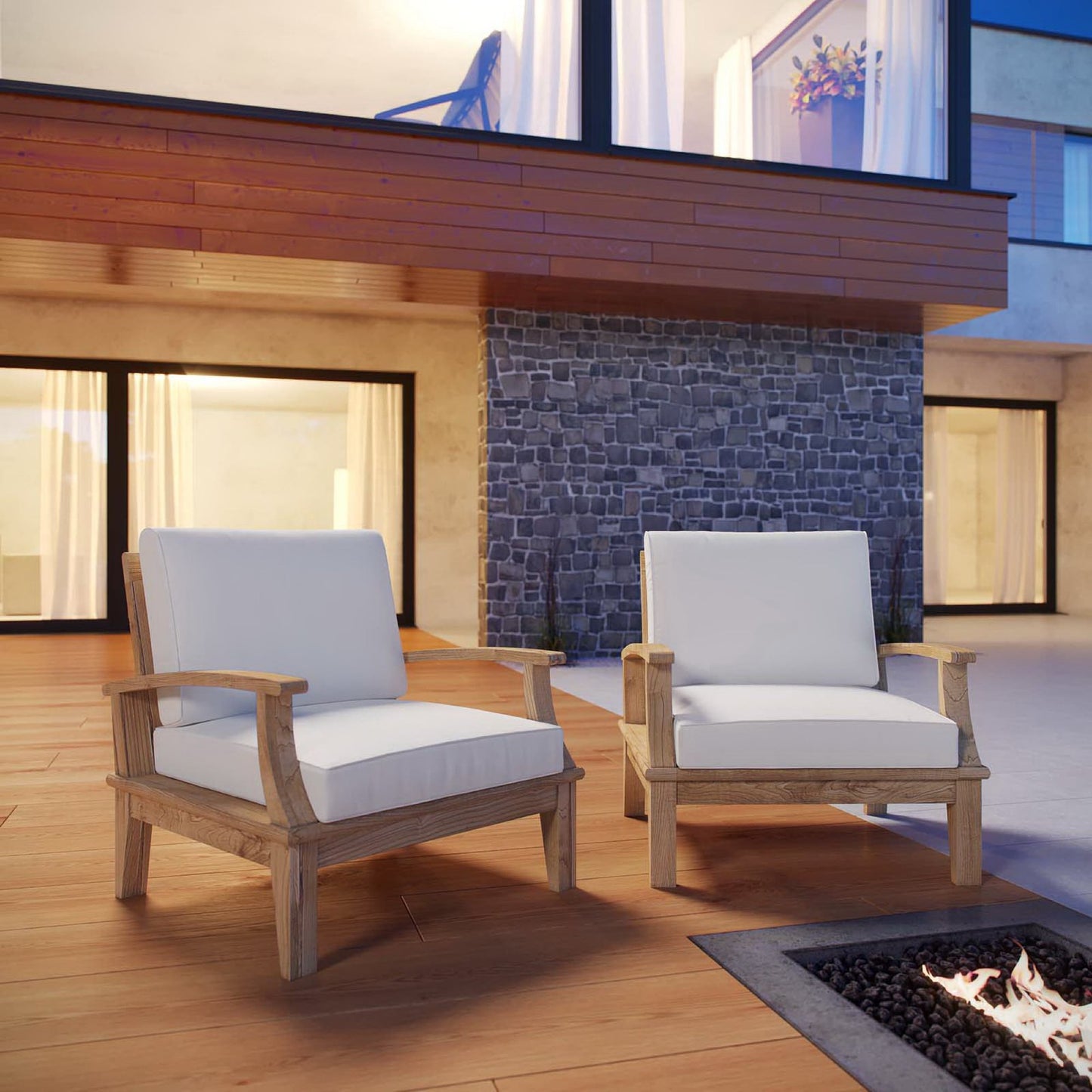 Modway - Marina 2 Piece Outdoor Patio Teak Set by Modway  Outdoor Furniture Sofa Sectionals White - EEI-1819-NAT-WHI-SET