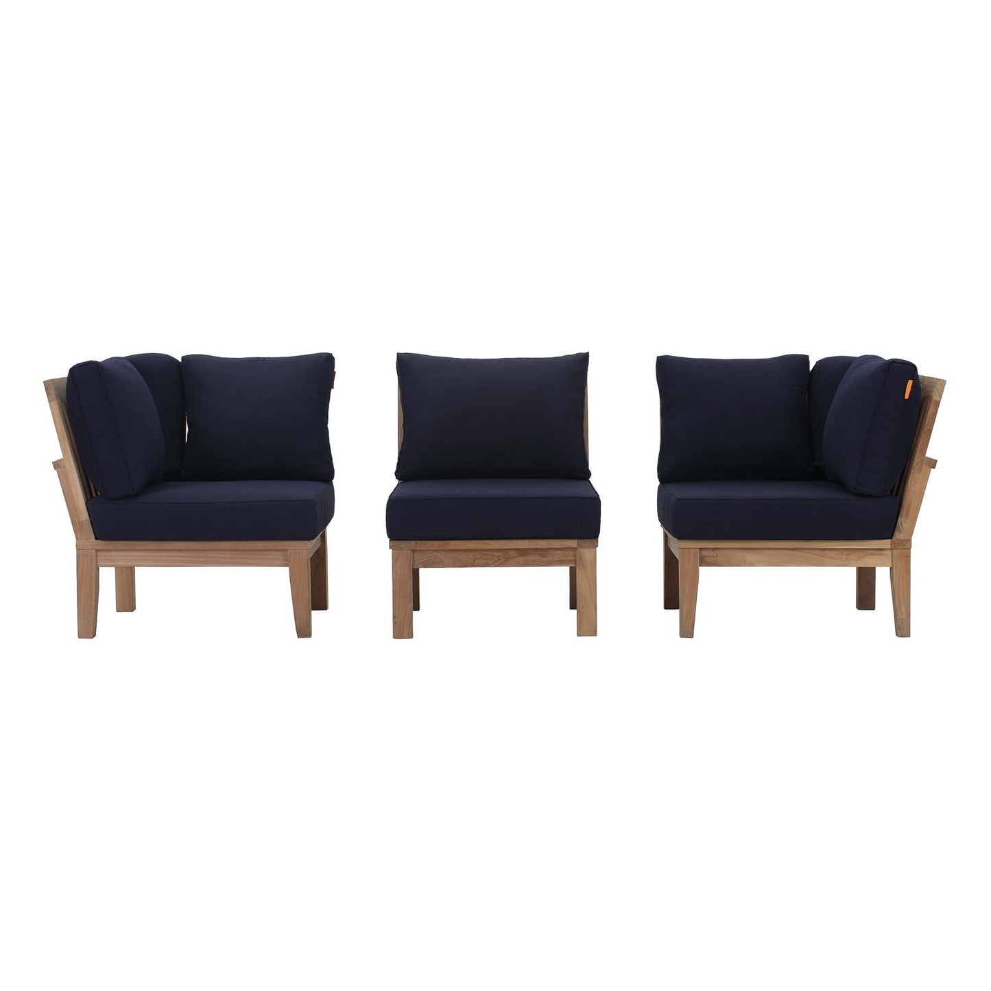 Modway - Marina 3 Piece Outdoor Patio Teak Set by Modway  Outdoor Furniture Sofa Sectionals Blue - EEI-1820-NAT-NAV-SET