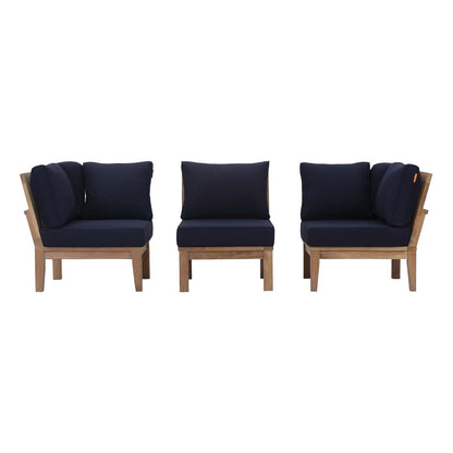 Modway - Marina 3 Piece Outdoor Patio Teak Set by Modway  Outdoor Furniture Sofa Sectionals Blue - EEI-1820-NAT-NAV-SET