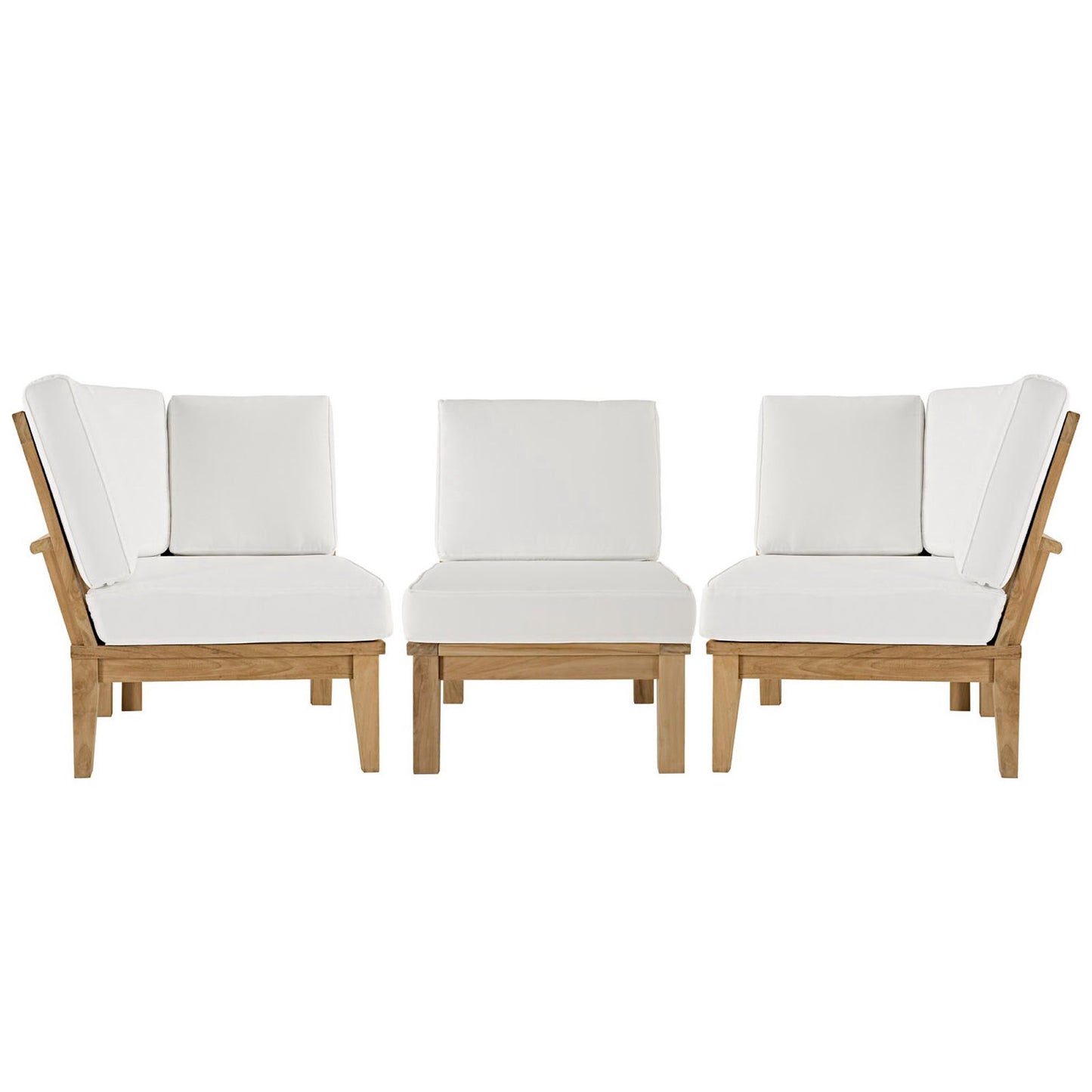 Modway - Marina 3 Piece Outdoor Patio Teak Set by Modway  Outdoor Furniture Sofa Sectionals White - EEI-1820-NAT-WHI-SET