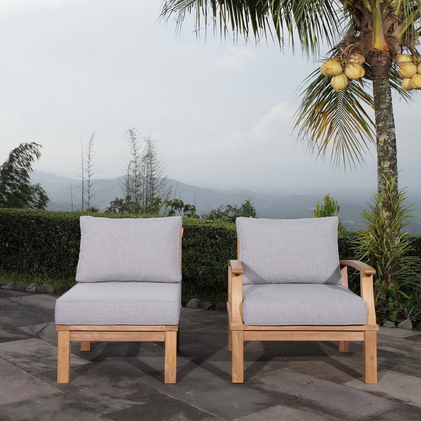 Modway - Marina 2 Piece Outdoor Patio Teak Set by Modway  Outdoor Furniture Sofa Sectionals Gray - EEI-1823-NAT-GRY-SET