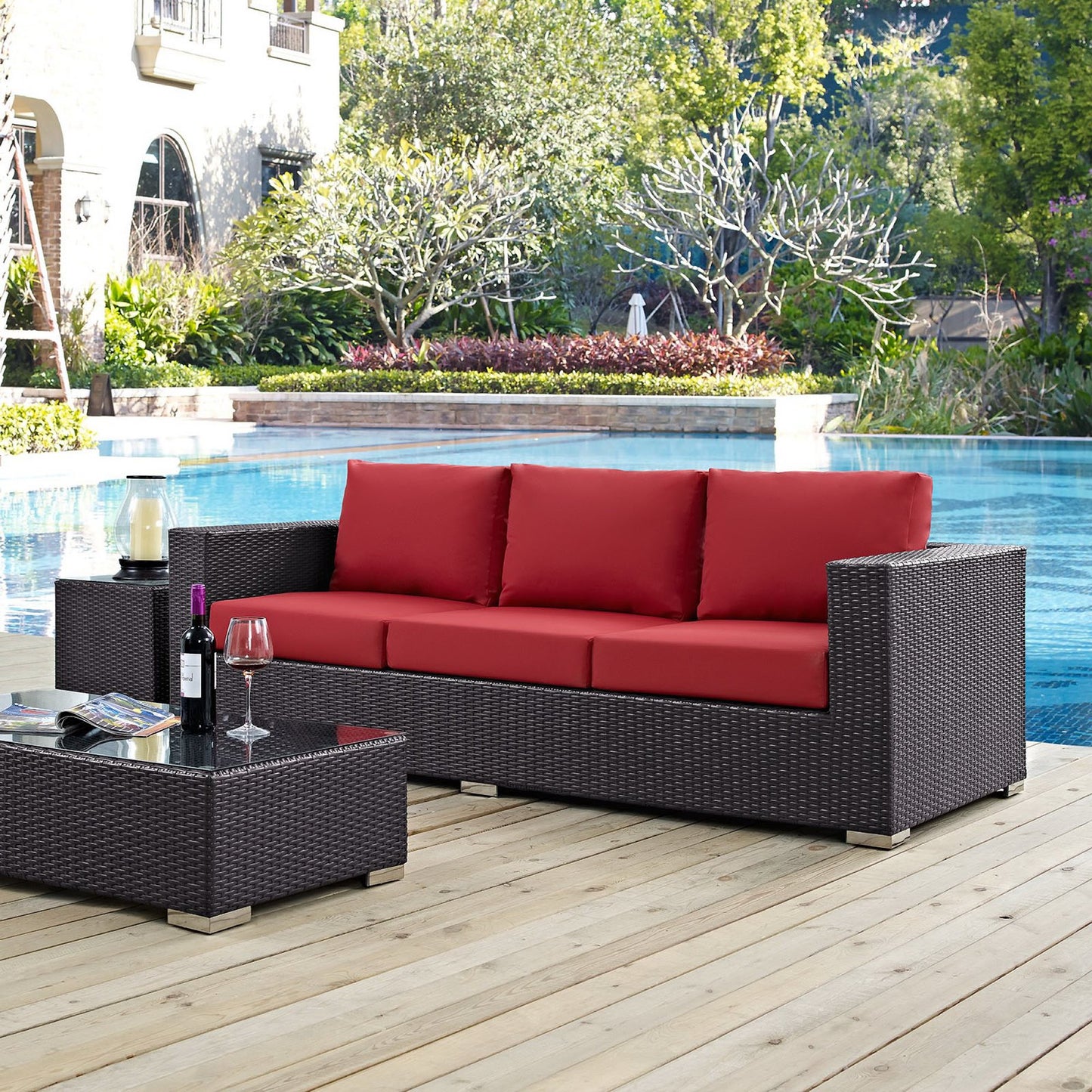 Modway Outlet Convene Outdoor Patio Sofa by Modway  Outdoor Furniture Furniture Espresso Red - EEI-1844-EXP-RED