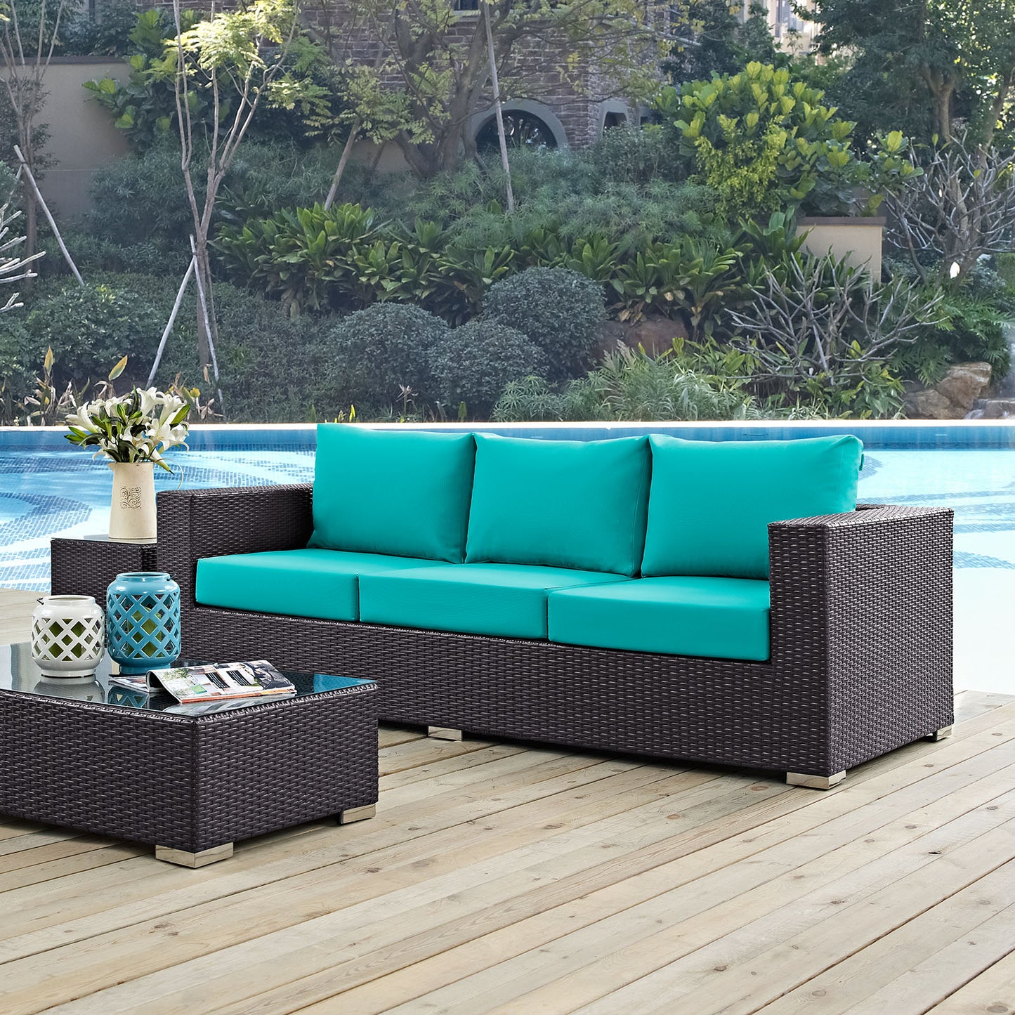 Modway Outlet Convene Outdoor Patio Sofa by Modway  Outdoor Furniture Furniture Espresso Turquoise - EEI-1844-EXP-TRQ