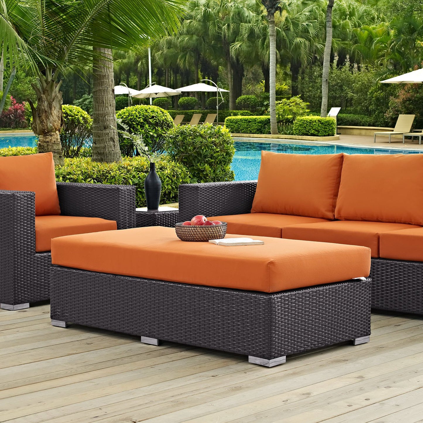 Modway Outlet Convene Outdoor Patio Fabric Rectangle Ottoman by Modway  Outdoor Furniture Furniture Espresso Orange - EEI-1847-EXP-ORA