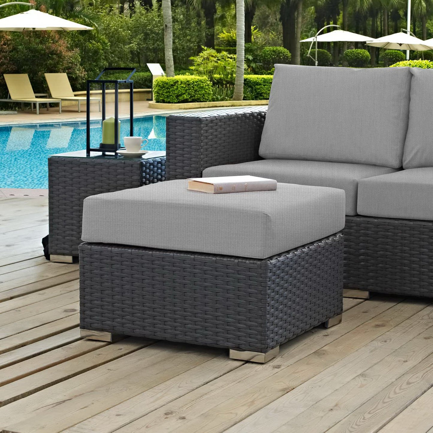Modway Outlet Sojourn Outdoor Patio Sunbrella? Ottoman by Modway  Outdoor Furniture Furniture Canvas Gray - EEI-1855-CHC-GRY
