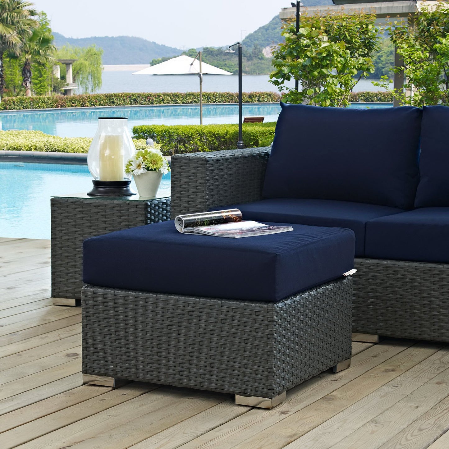 Modway - Sojourn Outdoor Patio Sunbrella? Ottoman by Modway  Outdoor Furniture Sofa Sectionals Blue - EEI-1855-CHC-NAV
