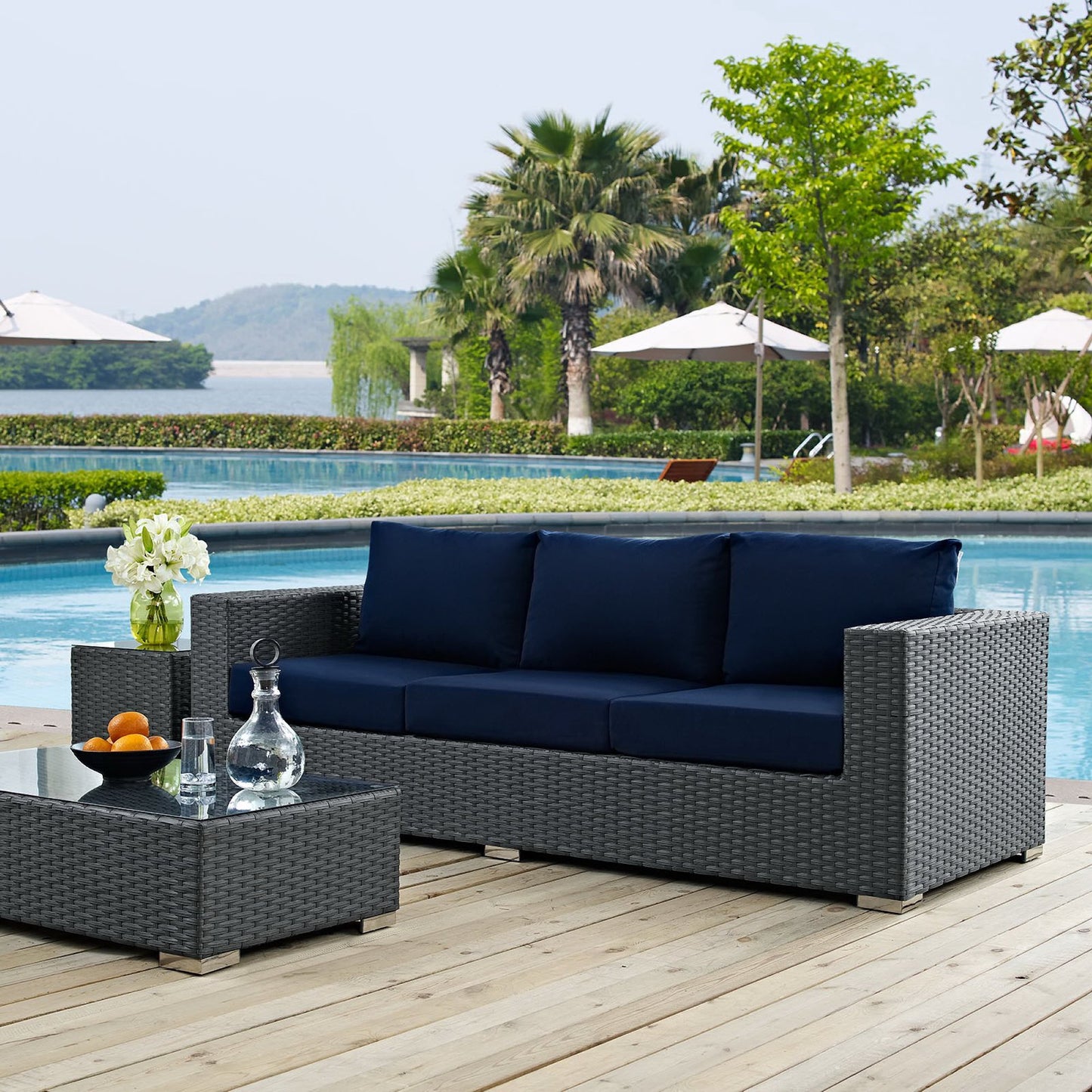 Modway - Sojourn Outdoor Patio Sunbrella? Sofa by Modway  Outdoor Furniture Sofa Sectionals Blue - EEI-1860-CHC-NAV