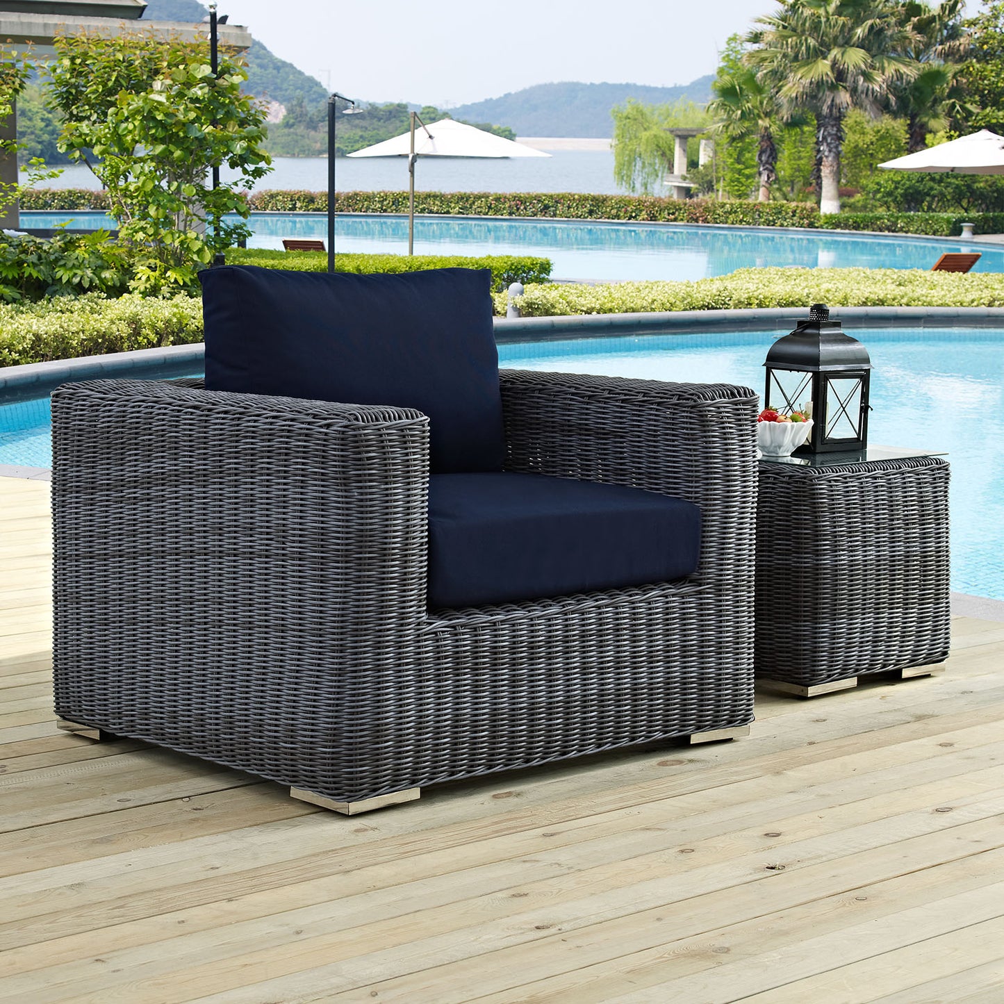 Modway Outlet Summon Outdoor Patio Fabric Sunbrella? Armchair by Modway  Outdoor Furniture Furniture Canvas Navy - EEI-1864-GRY-NAV