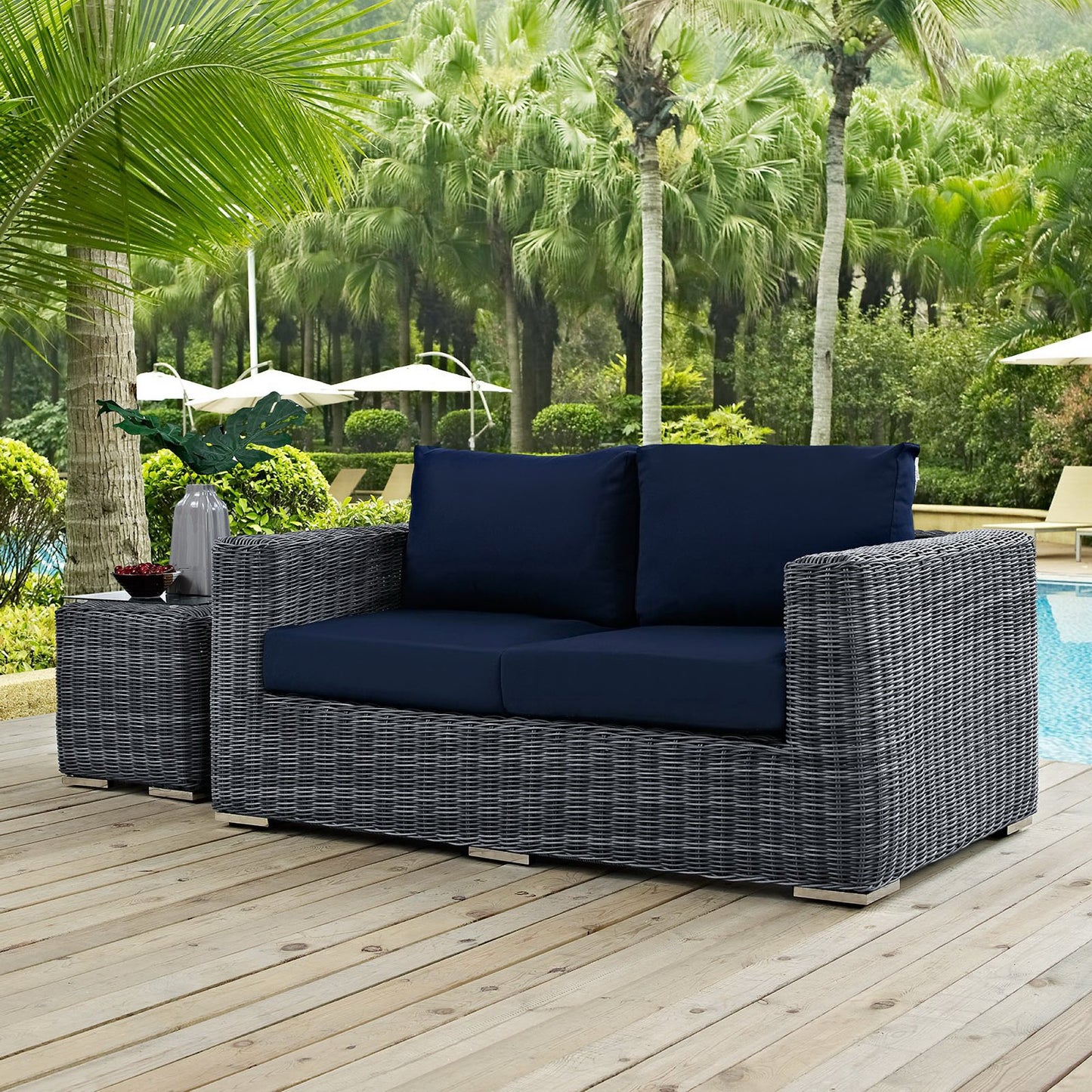 Modway Outlet Summon Outdoor Patio Sunbrella? Loveseat by Modway  Outdoor Furniture Furniture Canvas Navy - EEI-1865-GRY-NAV