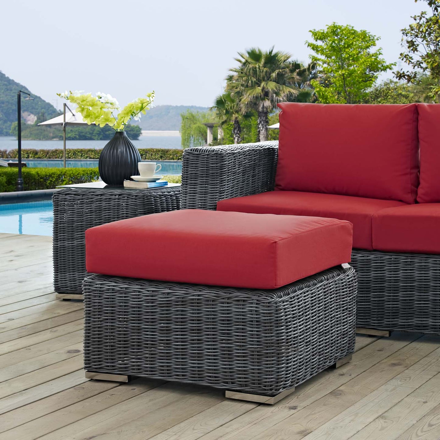 Modway Outlet Summon Outdoor Patio Sunbrella? Ottoman by Modway  Outdoor Furniture Furniture Canvas Red - EEI-1869-GRY-RED