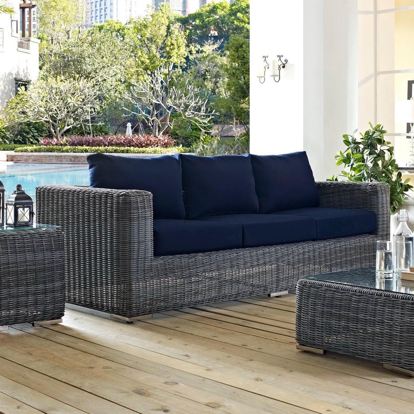 Modway - Summon Outdoor Patio Sunbrella? Sofa by Modway  Outdoor Furniture Sofa Sectionals Blue - EEI-1874-GRY-NAV