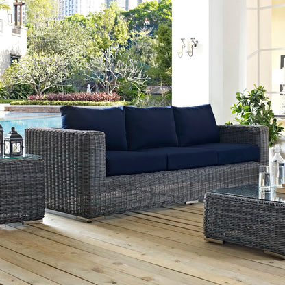 Modway - Summon Outdoor Patio Sunbrella? Sofa by Modway  Outdoor Furniture Sofa Sectionals Blue - EEI-1874-GRY-NAV