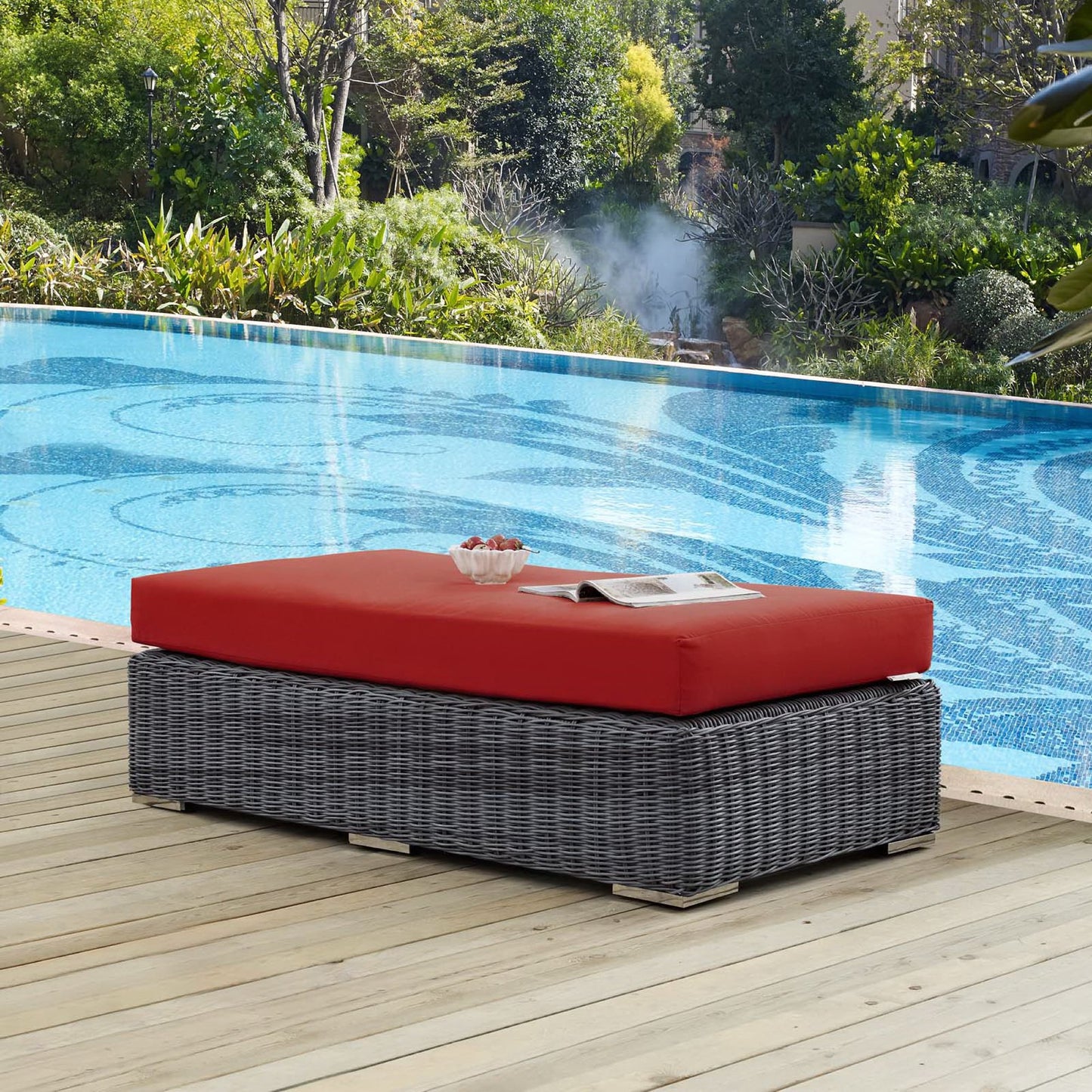 Modway Outlet Summon Outdoor Patio Sunbrella? Rectangle Ottoman by Modway  Outdoor Furniture Furniture Canvas Red - EEI-1877-GRY-RED