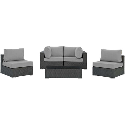 Modway Outlet Sojourn 5 Piece Outdoor Patio Sunbrella? Sectional Set by Modway  Outdoor Furniture Furniture Canvas Gray - EEI-1882-CHC-GRY-SET