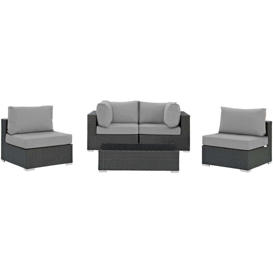 Modway Outlet Sojourn 5 Piece Outdoor Patio Sunbrella? Sectional Set by Modway  Outdoor Furniture Furniture Canvas Gray - EEI-1882-CHC-GRY-SET