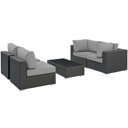 Modway Outlet Sojourn 5 Piece Outdoor Patio Sunbrella? Sectional Set by Modway  Outdoor Furniture Furniture Canvas Gray - EEI-1882-CHC-GRY-SET