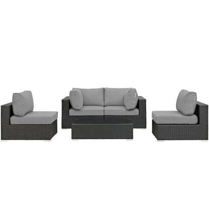 Modway Outlet Sojourn 5 Piece Outdoor Patio Sunbrella? Sectional Set by Modway  Outdoor Furniture Furniture Canvas Gray - EEI-1882-CHC-GRY-SET