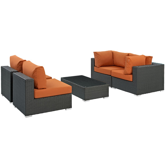 Modway Outlet Sojourn 5 Piece Outdoor Patio Sunbrella? Sectional Set by Modway  Outdoor Furniture Furniture Canvas Tuscan - EEI-1882-CHC-TUS-SET