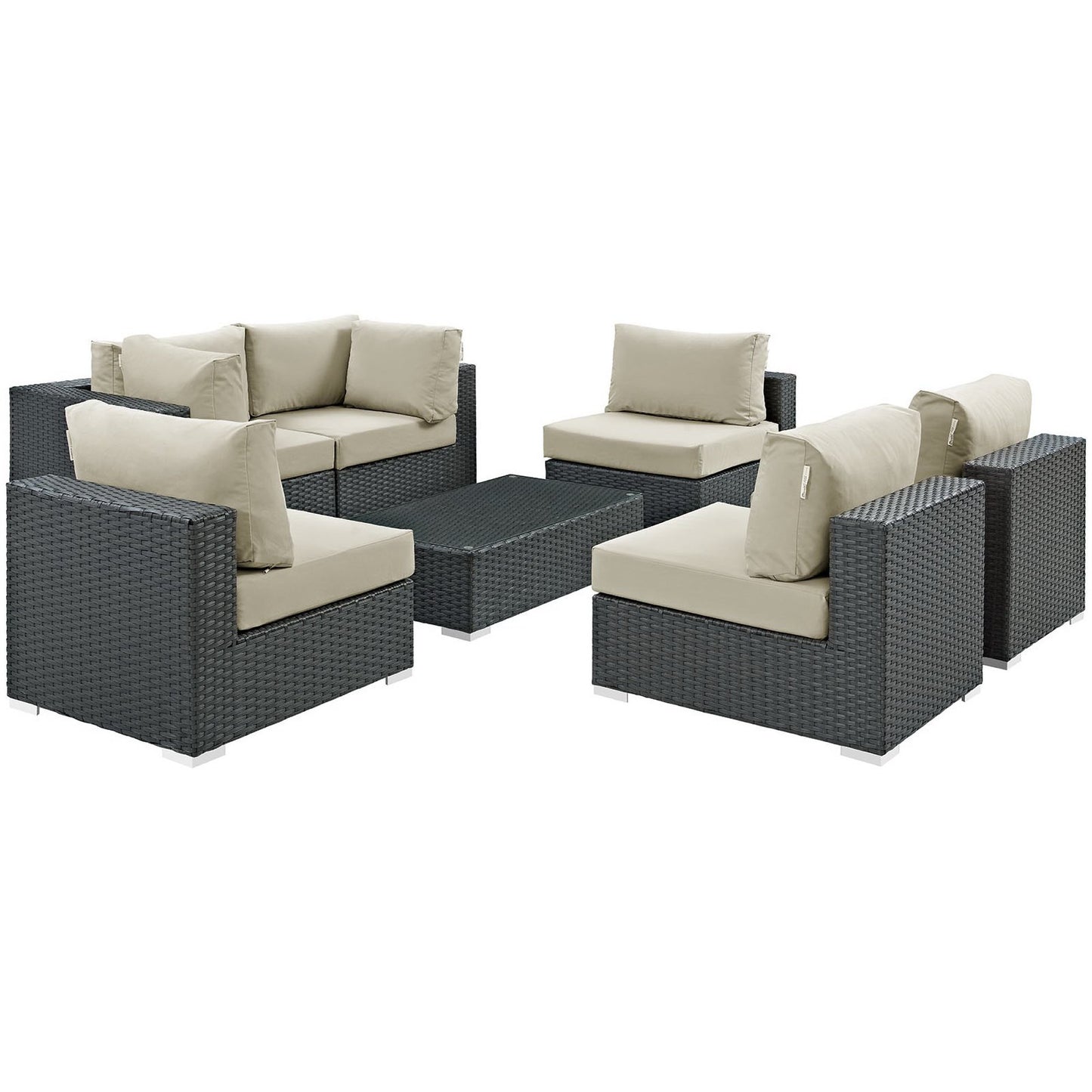 Modway Outlet Sojourn 7 Piece Outdoor Patio Sunbrella? Sectional Set by Modway  Outdoor Furniture Furniture Canvas Antique Beige - EEI-1883-CHC-BEI-SET
