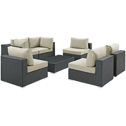 Modway Outlet Sojourn 7 Piece Outdoor Patio Sunbrella? Sectional Set by Modway  Outdoor Furniture Furniture Canvas Antique Beige - EEI-1883-CHC-BEI-SET