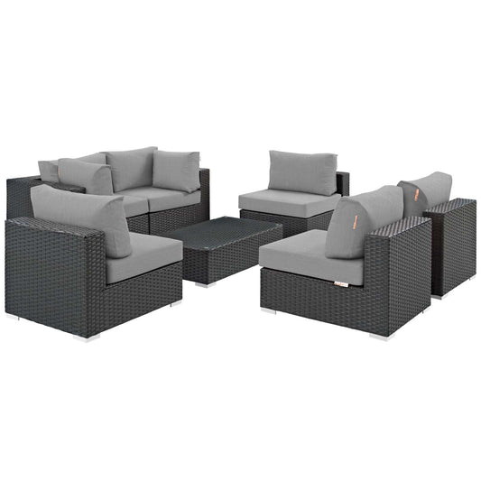 Modway Outlet Sojourn 7 Piece Outdoor Patio Sunbrella? Sectional Set by Modway  Outdoor Furniture Furniture Canvas Gray - EEI-1883-CHC-GRY-SET