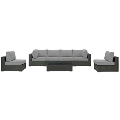 Modway Outlet Sojourn 7 Piece Outdoor Patio Sunbrella? Sectional Set by Modway  Outdoor Furniture Furniture Canvas Gray - EEI-1883-CHC-GRY-SET