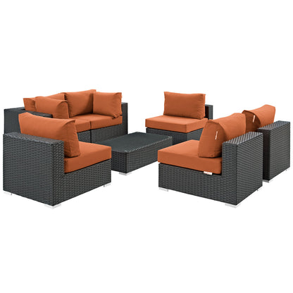 Modway Outlet Sojourn 7 Piece Outdoor Patio Sunbrella? Sectional Set by Modway  Outdoor Furniture Furniture Canvas Tuscan - EEI-1883-CHC-TUS-SET