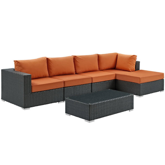 Modway Outlet Sojourn 5 Piece Outdoor Patio Sunbrella? Sectional Set by Modway  Outdoor Furniture Furniture Canvas Tuscan - EEI-1886-CHC-TUS-SET