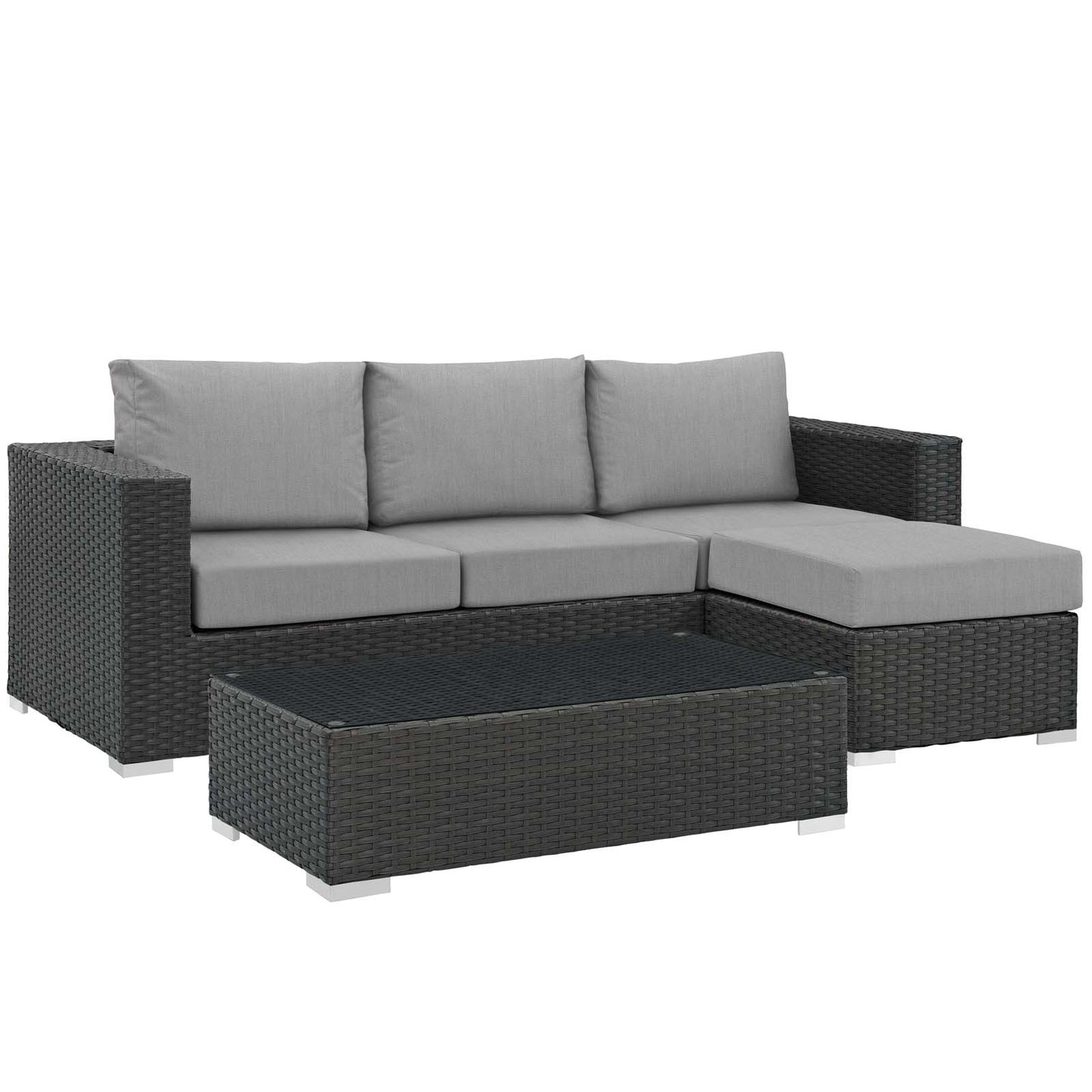 Modway Outlet Sojourn 3 Piece Outdoor Patio Sunbrella? Sectional Set by Modway  Outdoor Furniture Furniture Canvas Gray - EEI-1889-CHC-GRY-SET
