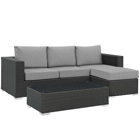 Modway Outlet Sojourn 3 Piece Outdoor Patio Sunbrella? Sectional Set by Modway  Outdoor Furniture Furniture Canvas Gray - EEI-1889-CHC-GRY-SET