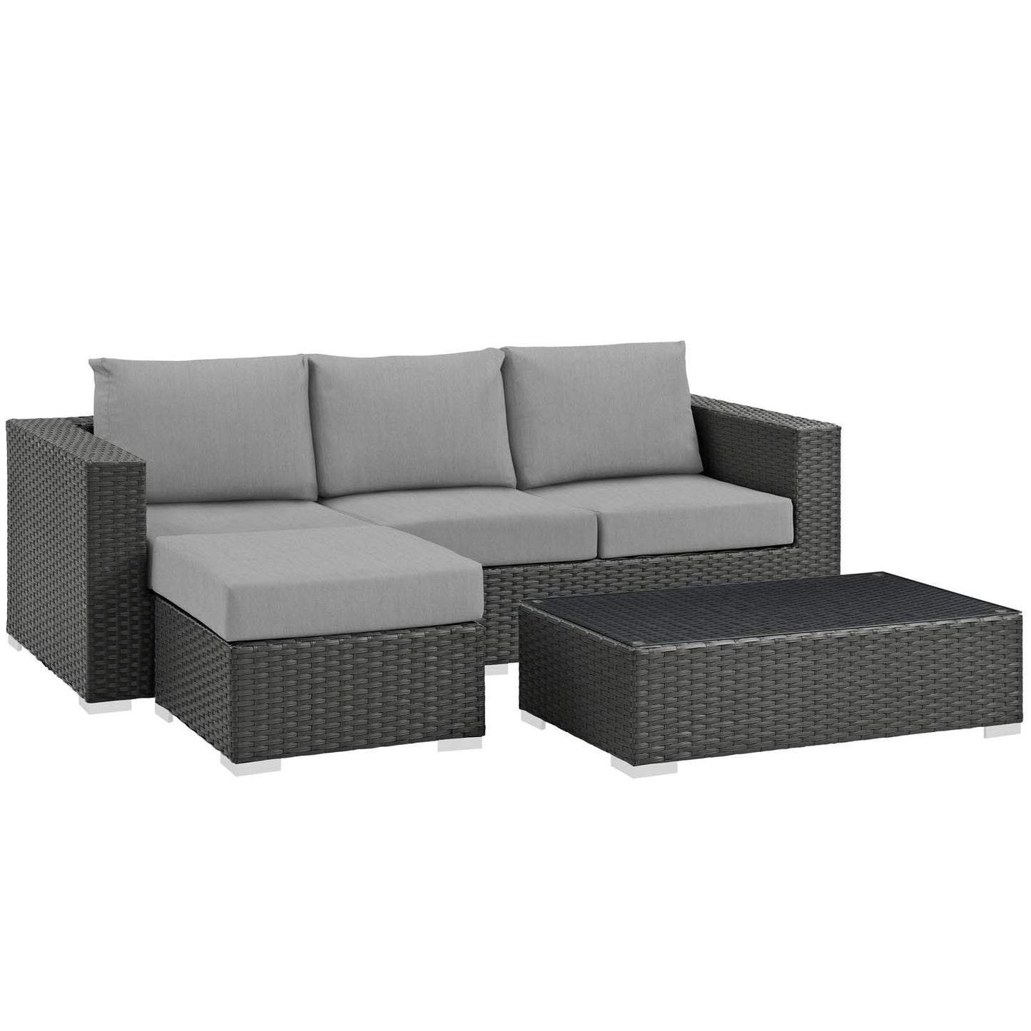 Modway Outlet Sojourn 3 Piece Outdoor Patio Sunbrella? Sectional Set by Modway  Outdoor Furniture Furniture Canvas Gray - EEI-1889-CHC-GRY-SET