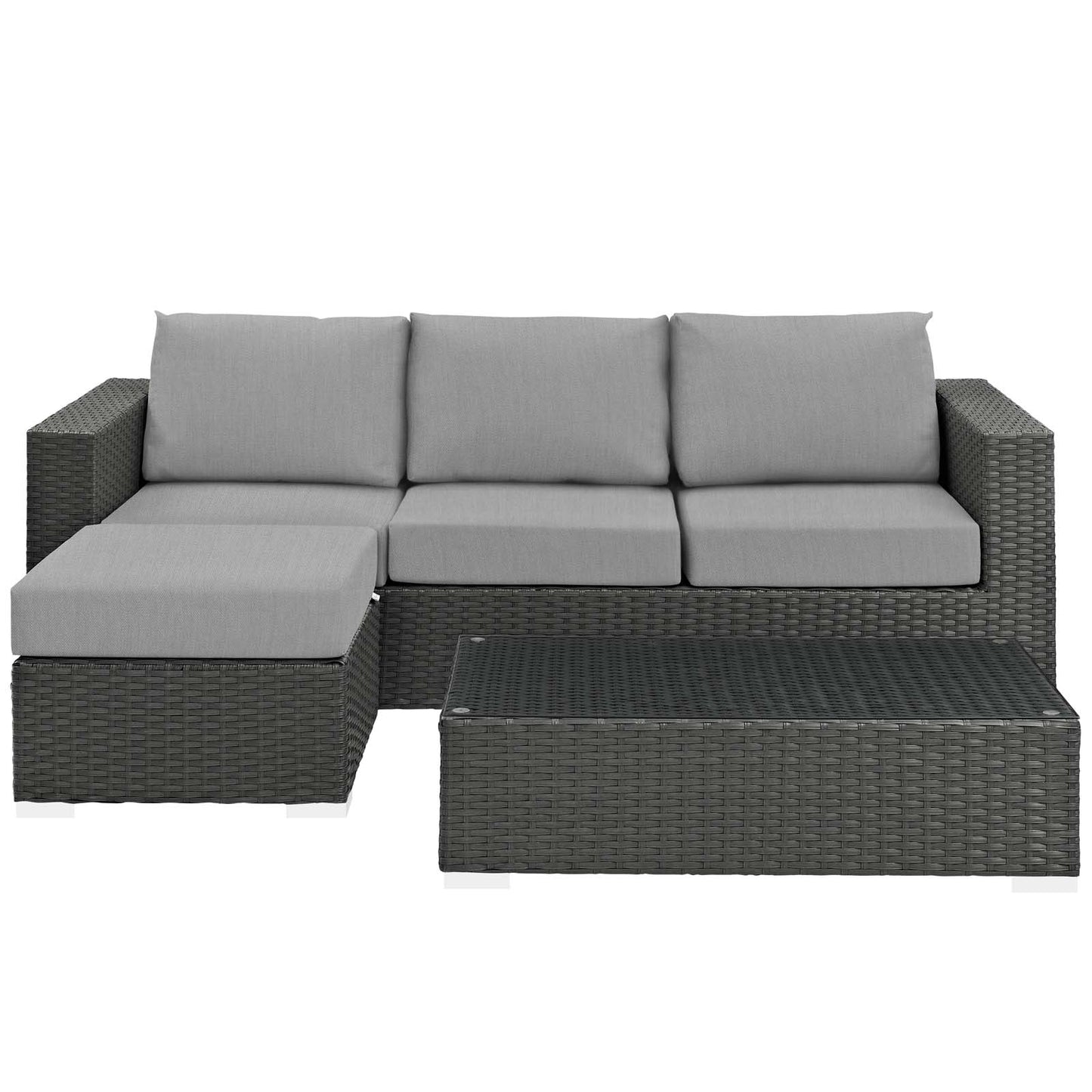Modway Outlet Sojourn 3 Piece Outdoor Patio Sunbrella? Sectional Set by Modway  Outdoor Furniture Furniture Canvas Gray - EEI-1889-CHC-GRY-SET