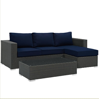 Modway - Sojourn 3 Piece Outdoor Patio Sunbrella? Sectional Set by Modway  Outdoor Furniture Sofa Sectionals Blue - EEI-1889-CHC-NAV-SET