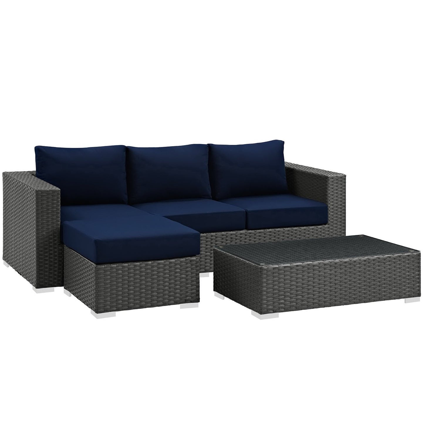 Modway - Sojourn 3 Piece Outdoor Patio Sunbrella? Sectional Set by Modway  Outdoor Furniture Sofa Sectionals Blue - EEI-1889-CHC-NAV-SET