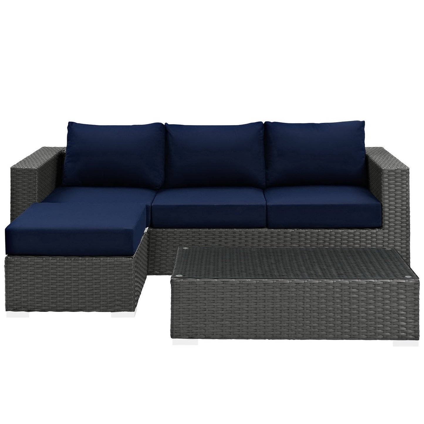 Modway - Sojourn 3 Piece Outdoor Patio Sunbrella? Sectional Set by Modway  Outdoor Furniture Sofa Sectionals Blue - EEI-1889-CHC-NAV-SET