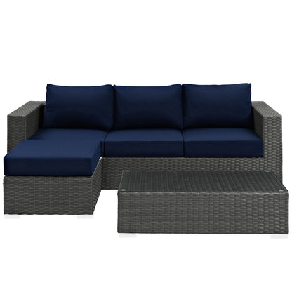 Modway - Sojourn 3 Piece Outdoor Patio Sunbrella? Sectional Set by Modway  Outdoor Furniture Sofa Sectionals Blue - EEI-1889-CHC-NAV-SET