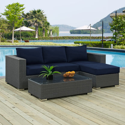 Modway - Sojourn 3 Piece Outdoor Patio Sunbrella? Sectional Set by Modway  Outdoor Furniture Sofa Sectionals Blue - EEI-1889-CHC-NAV-SET