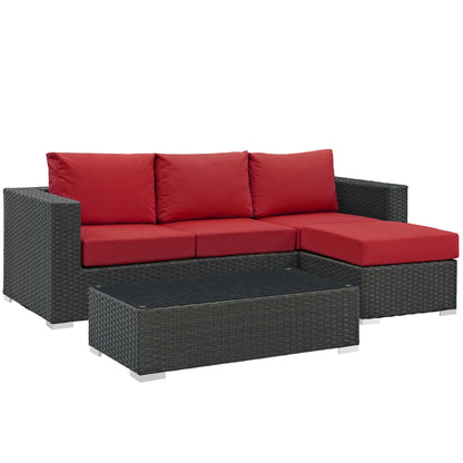 Modway Outlet Sojourn 3 Piece Outdoor Patio Sunbrella? Sectional Set by Modway  Outdoor Furniture Furniture Canvas Red - EEI-1889-CHC-RED-SET