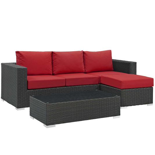 Modway Outlet Sojourn 3 Piece Outdoor Patio Sunbrella? Sectional Set by Modway  Outdoor Furniture Furniture Canvas Red - EEI-1889-CHC-RED-SET