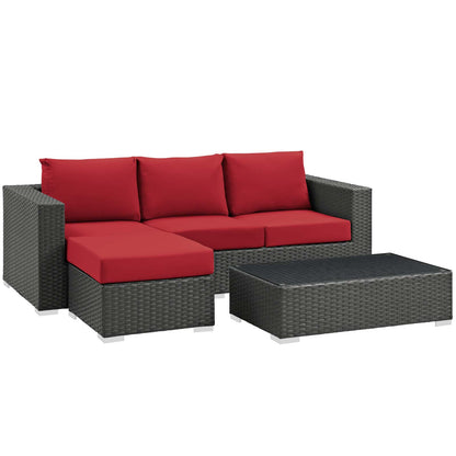 Modway Outlet Sojourn 3 Piece Outdoor Patio Sunbrella? Sectional Set by Modway  Outdoor Furniture Furniture Canvas Red - EEI-1889-CHC-RED-SET