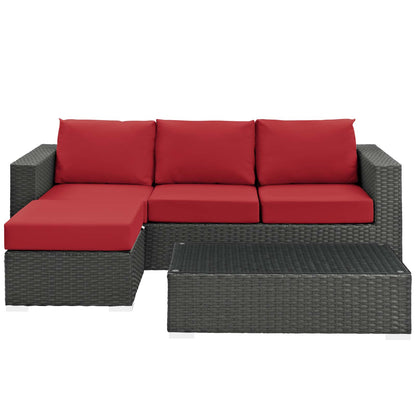 Modway Outlet Sojourn 3 Piece Outdoor Patio Sunbrella? Sectional Set by Modway  Outdoor Furniture Furniture Canvas Red - EEI-1889-CHC-RED-SET