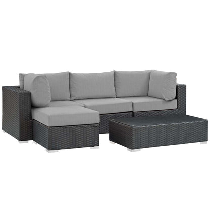 Modway Outlet Sojourn 5 Piece Outdoor Patio Sunbrella? Sectional Set by Modway  Outdoor Furniture Furniture Canvas Gray - EEI-1890-CHC-GRY-SET