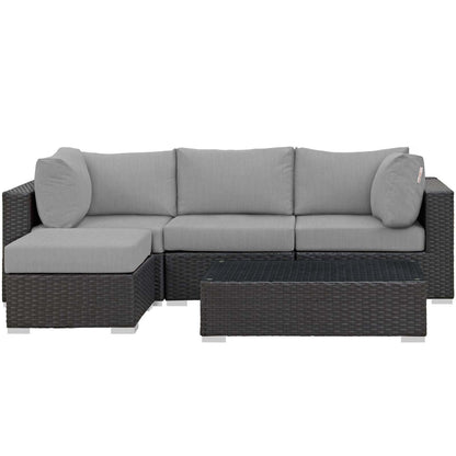 Modway Outlet Sojourn 5 Piece Outdoor Patio Sunbrella? Sectional Set by Modway  Outdoor Furniture Furniture Canvas Gray - EEI-1890-CHC-GRY-SET