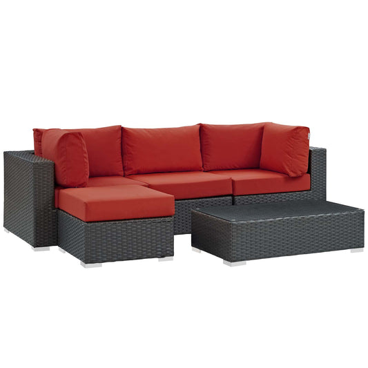 Modway Outlet Sojourn 5 Piece Outdoor Patio Sunbrella? Sectional Set by Modway  Outdoor Furniture Furniture Canvas Red - EEI-1890-CHC-RED-SET